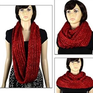 Cozy Knit Red Sequin Infinity Circle Loop Scarf